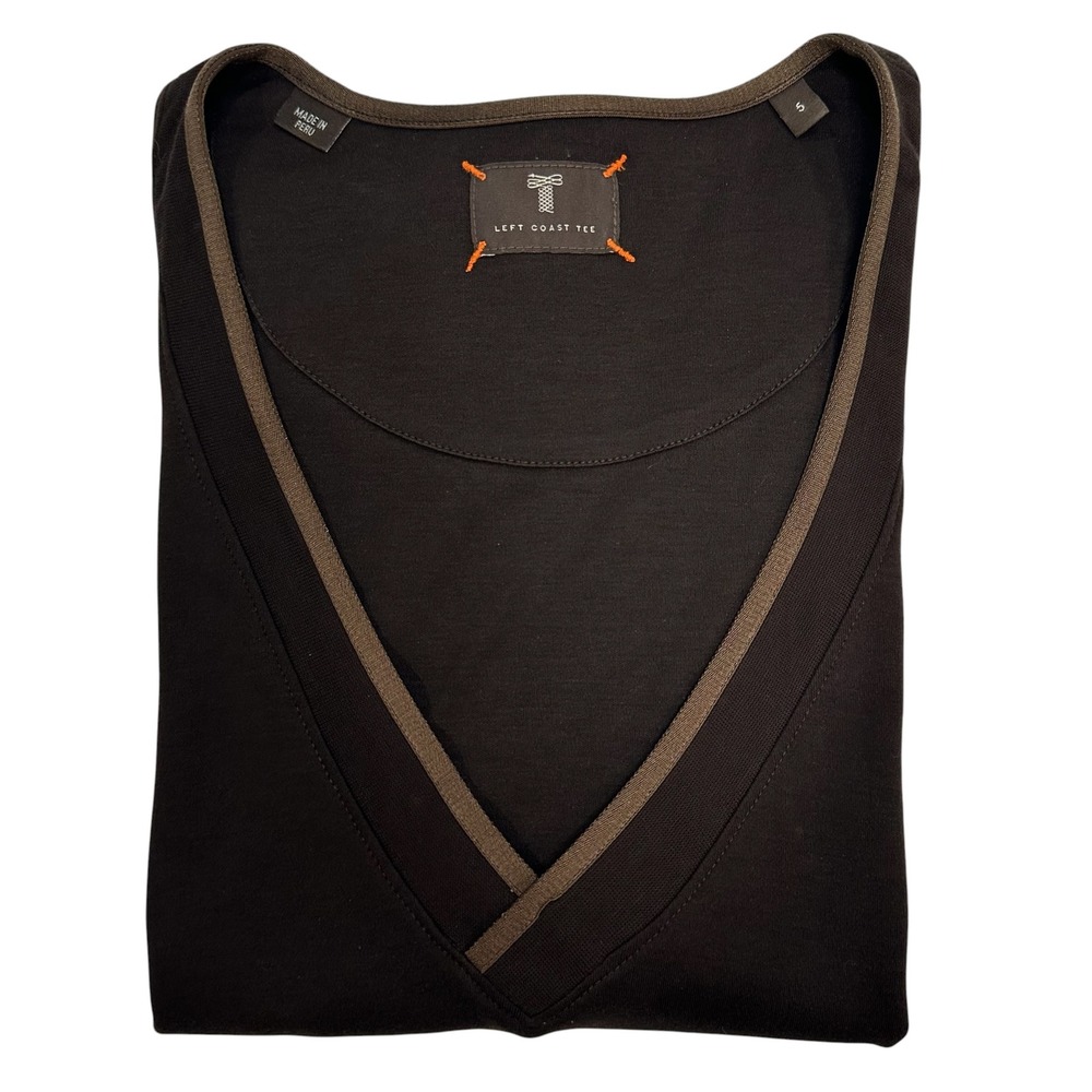 Left Coast Tee Mens Brown V-Neck Short Sleeve Cotton T-Shirt Size 5 Made in Peru